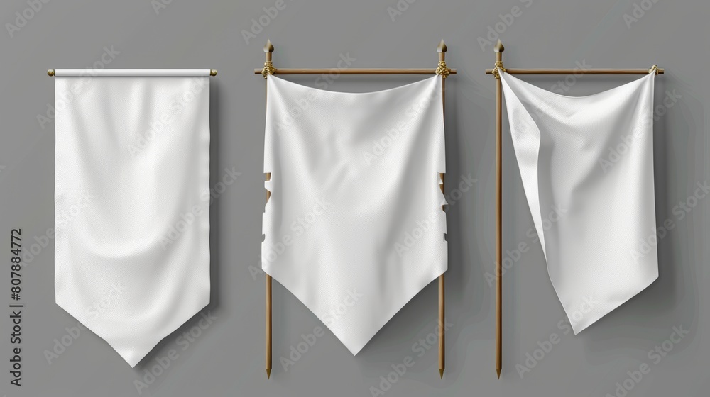 Pennant flag mockup with rounded, straight, pointed, and double edges. Isolated medieval heraldic empty ensign templates. Realistic 3D modern illustration set. Pennant flag mockup with rounded, straight, pointed, and double edges. Isolated medieval heraldic empty ensign templates. Realistic 3D modern illustration set.