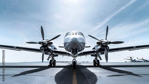 Parking a propeller plane at airport on a sunny day. Concept Airplane, Airport, Propeller Plane, Parking, Sunny Day