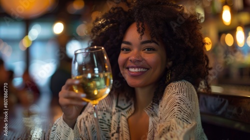 Woman Enjoying Wine at Bar