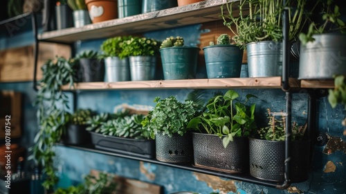 Numerous potted plants of various sizes and species neatly arranged on shelves in a store