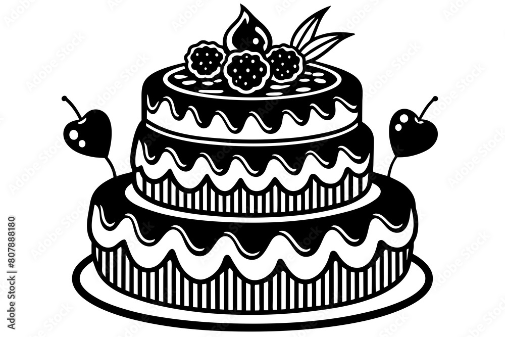 black-forest-design-of-a-3-tier-cake--decorated-with vector illustration black-forest-design-of-a-3-tier-cake--decorated-with vector illustration