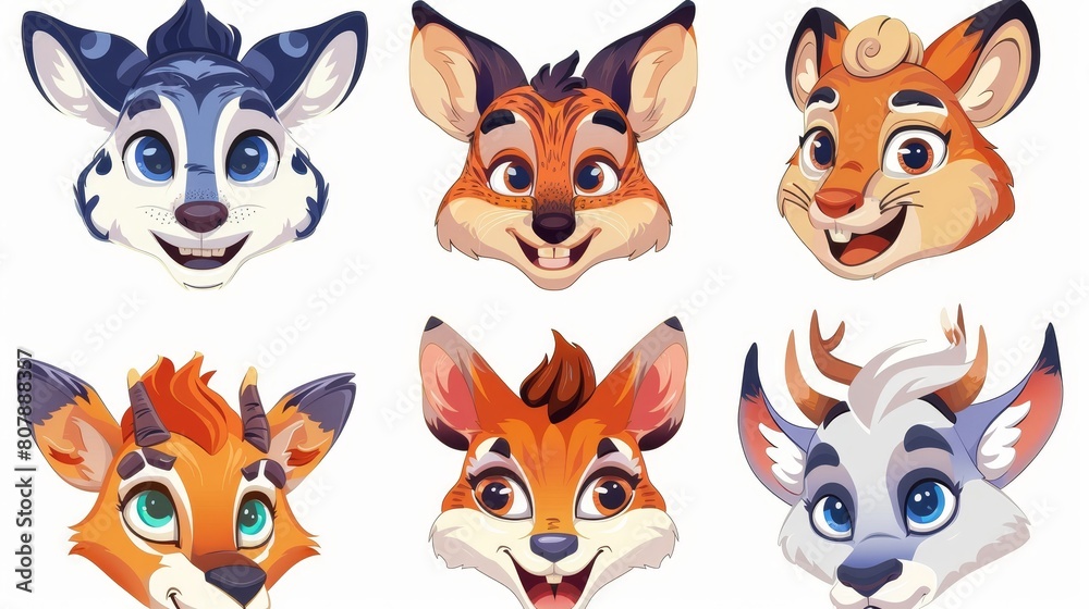 Social media face masks, selfie photos and video chat filters. Cartoon modern set of cute tiger, rabbit, fox and cow or deer muzzles, ears, noses and fur elements on white background. Social media face masks, selfie photos and video chat filters. Cartoon modern set of cute tiger, rabbit, fox and cow or deer muzzles, ears, noses and fur elements on white background.