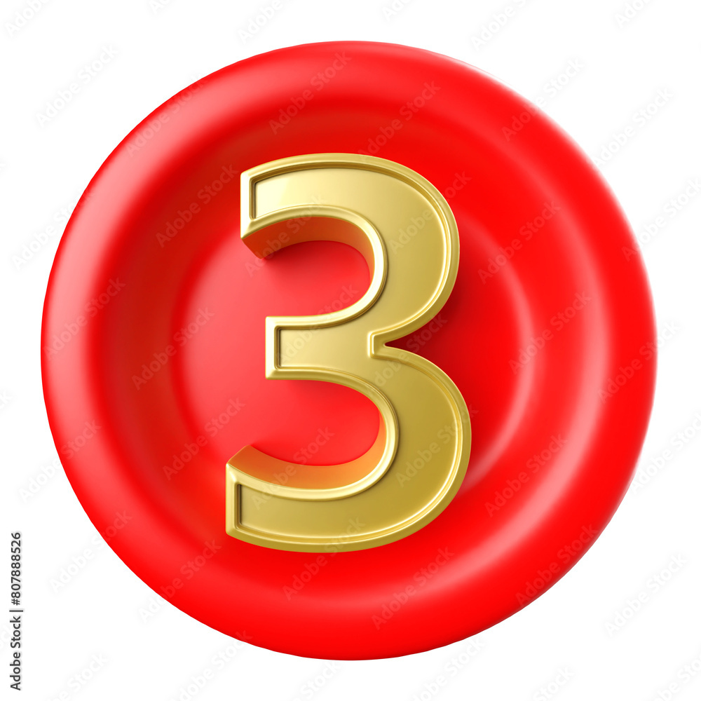 Obraz premium 3 number gold on shape round red 3d render
