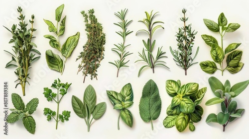 botanical drawing of herbs on a isolated background