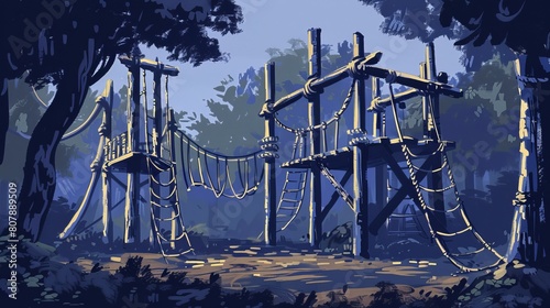 Rope ladder illustration from an old adventure park photo