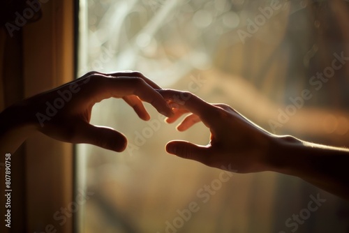 Two people reaching out to each other, their hands almost touching in a gesture of connection or reconciliation