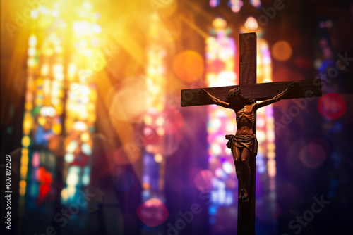 Crucifix with Jesus Christ on cross in church photo