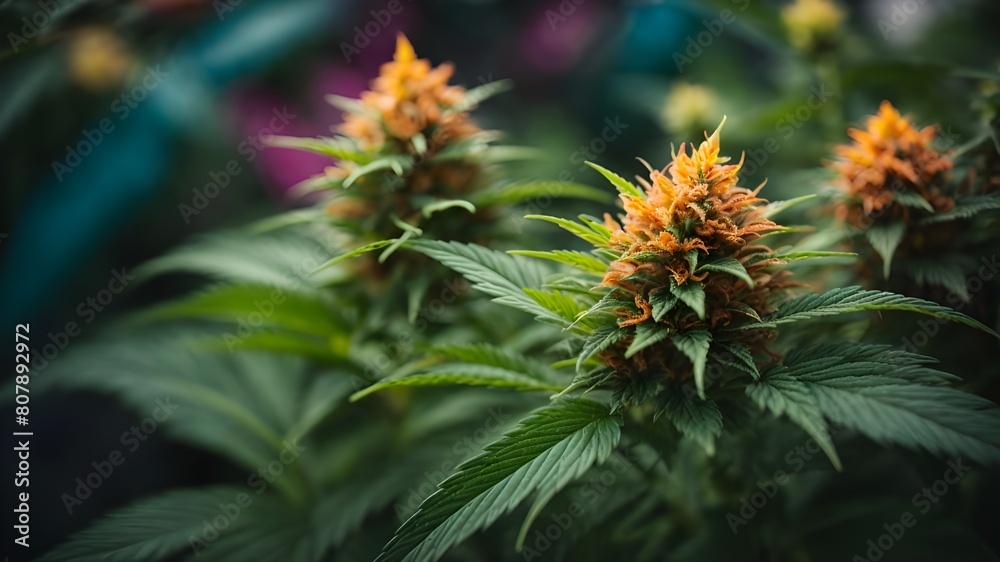 close-up of a colorful marijuana plant with emphasis on its angular edges close-up of a colorful marijuana plant with emphasis on its angular edges