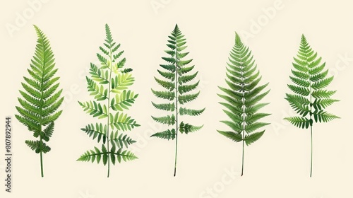 botanical illustration of ferns on a isolated background