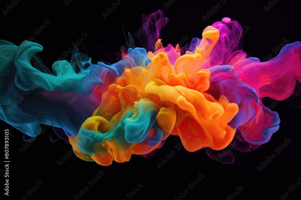 Fototapeta premium Green, blue, orange, magenta smoke. Color smoke. Water splash. Cosmic stardust.