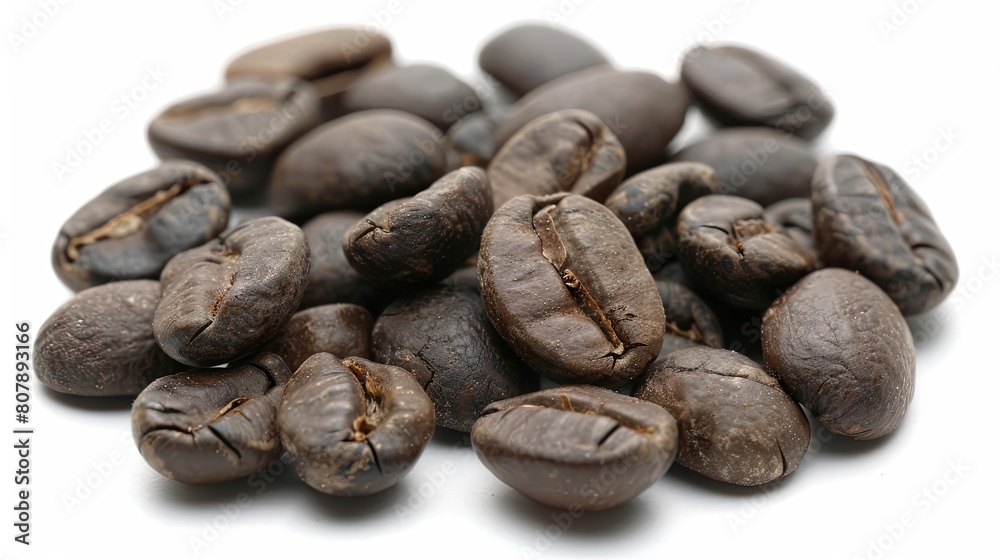 Close-up of roasted coffee beans isolated on white background Close-up of roasted coffee beans isolated on white background