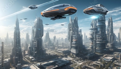 A futuristic cityscape with flying cars and skyscr upscaled 7 photo