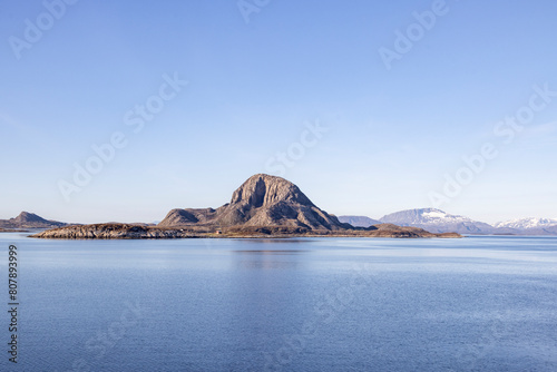 Torghatten mountain seen from the coastal express ship Ms Nordkapp