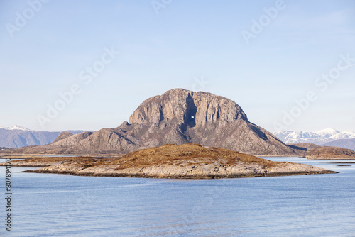 Torghatten mountain seen from the coastal express ship Ms Nordkapp