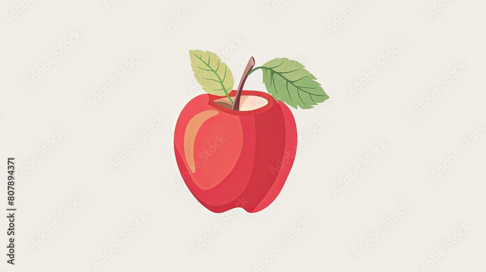 Vibrant image of a red apple with green leaves on a white background Vibrant image of a red apple with green leaves on a white background