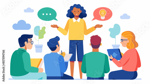 A life skills coach leading a workshop on effective communication for neurodivergent individuals teaching techniques such as active listening and. Vector illustration