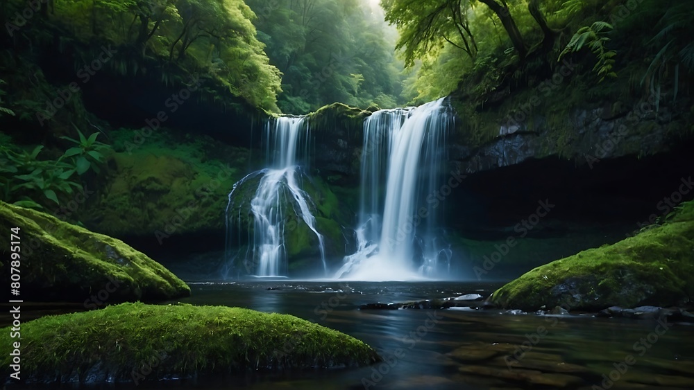 Emerald Cascades: Serene Forest Waterfall