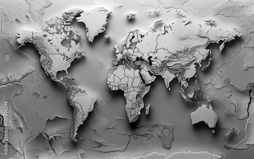 World map, modern art, white and gray colors. Generative AI.