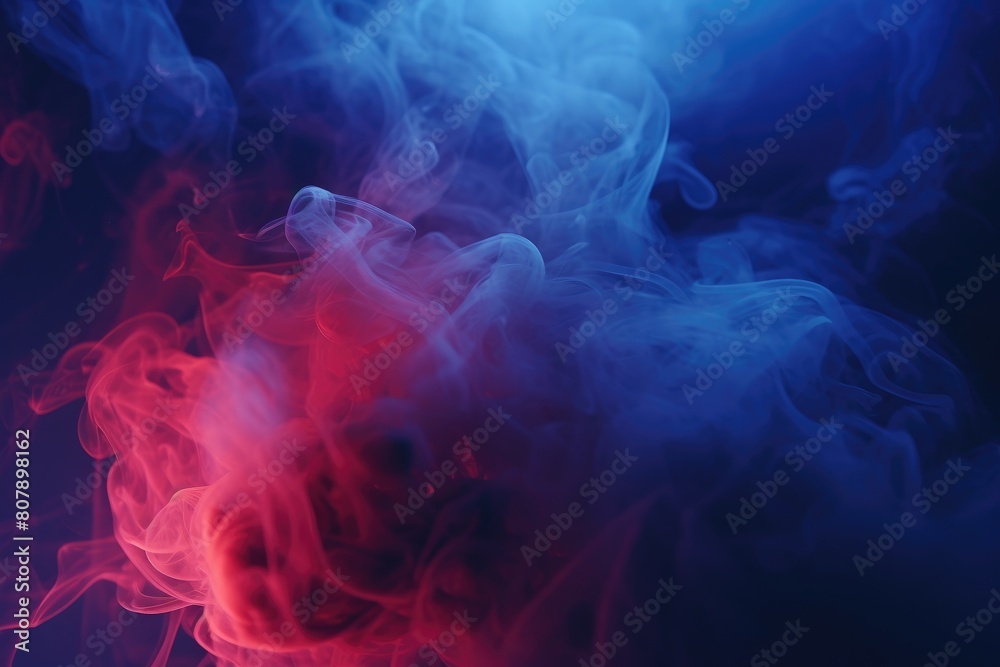 Red, blue smoke black background. Color smoke. Water splash. Cosmic stardust.