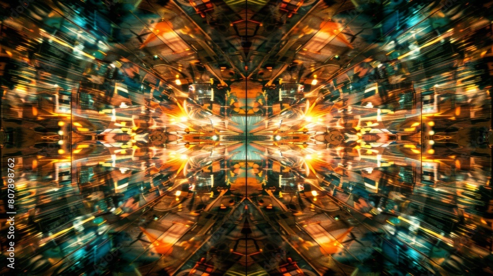 Obraz premium Mesmerizing Kaleidoscopic Light Patterns Abstract Background