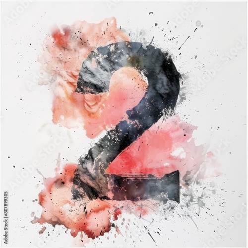 2, two number in watercolor painting on a white background