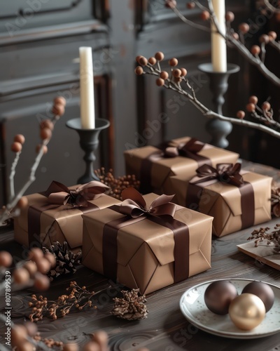 gifts on a table dark brown atmosphere