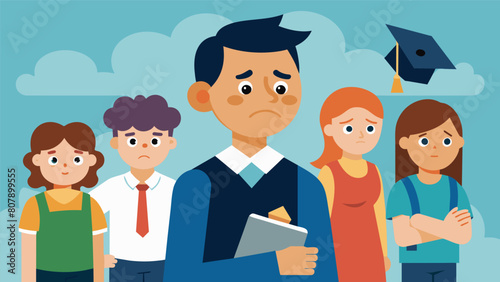 A student watches enviously as their classmates receive financial help from their parents feeling bitter and left out.. Vector illustration