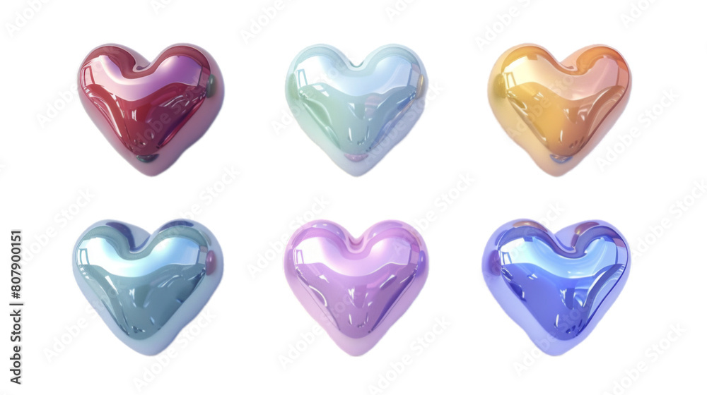 Set of 3d cartoon colorful hearts isolated on transparent background Set of 3d cartoon colorful hearts isolated on transparent background