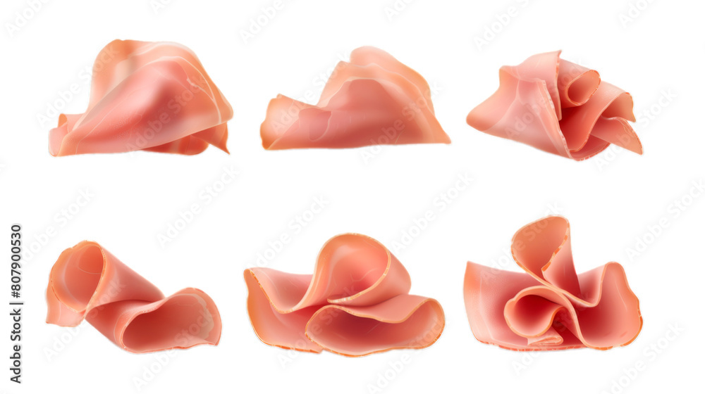 Set of cooked ham slices isolated on transparent background Set of cooked ham slices isolated on transparent background