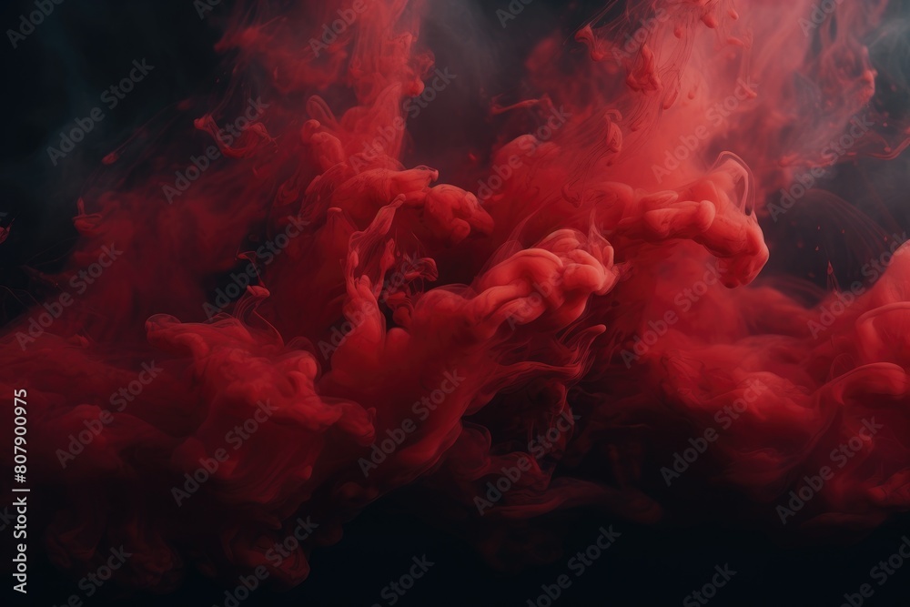 Fototapeta premium Red smoke on black background. Color smoke. Water splash. Cosmic stardust.