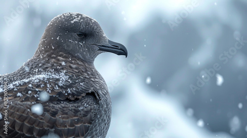 Detailed plumage of a South Polar Skua in Antarctic landscape. photo