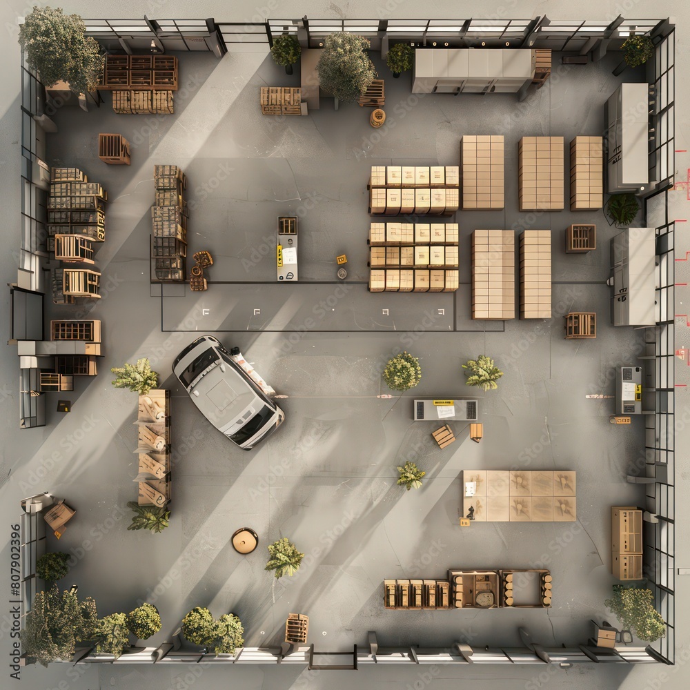 floor plan of a warehouse interior, crates, offices Stock Illustration ...
