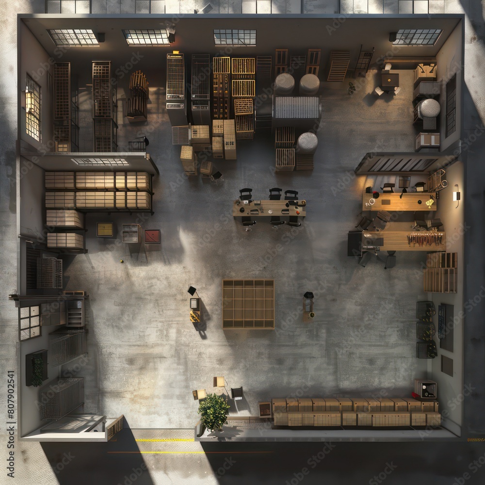 floor plan of a warehouse interior, crates, offices Stock Illustration ...