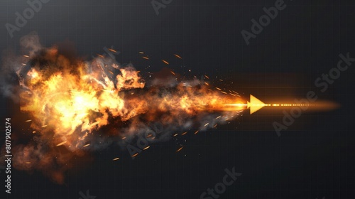 Rocket fire trails on transparent background, real 3D modern airplane take off or ballistic burst tracks. Rocket fire trails with black smoke, spacecraft startup launch, space jet flames.