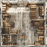 floor plan of a warehouse interior, crates, offices