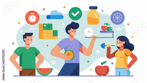 Healthy Habits program that focuses on creating longterm lifestyle changes through guided meal prepping and personalized fitness routines.. Vector illustration