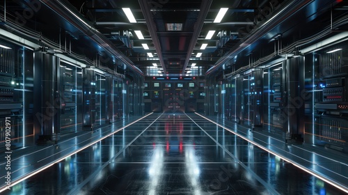 artificial Intelligence data center hardware  shiny reflective floor
