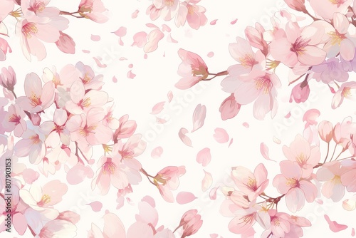 A seamless pattern of delicate cherry blossoms dancing in the wind