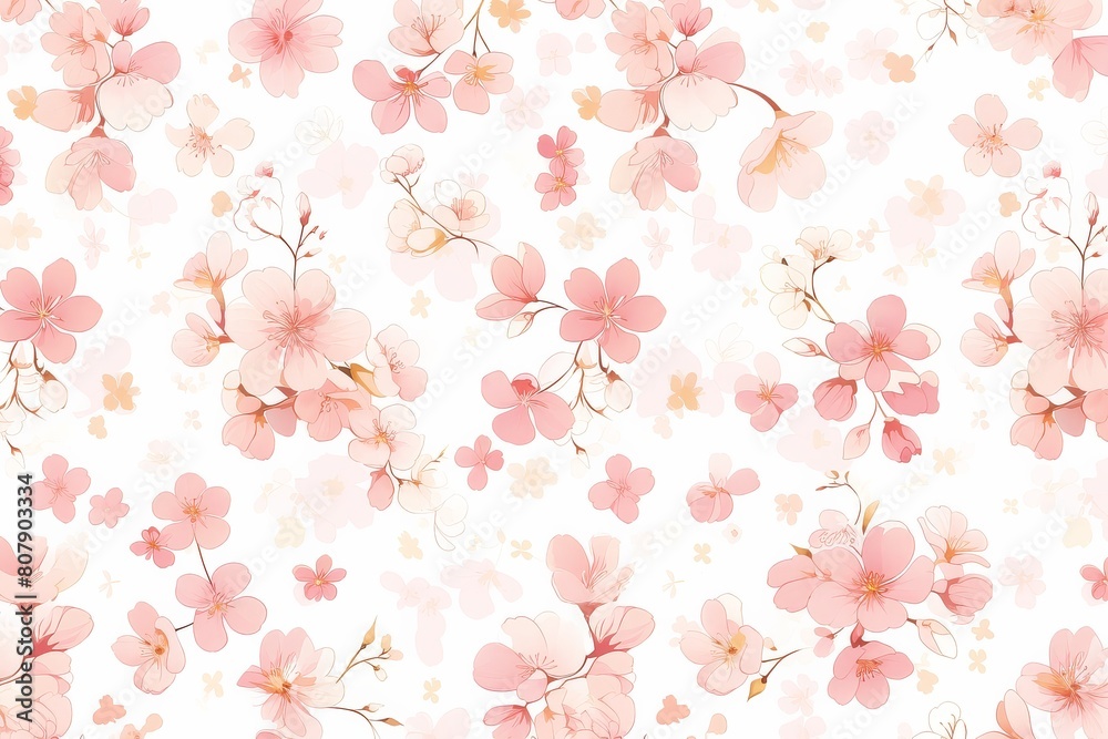 A seamless pattern of delicate cherry blossoms dancing in the wind