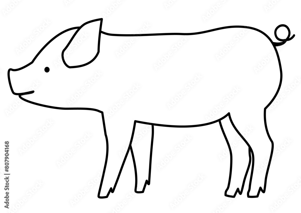 Line drawing of a piglet seen from the side