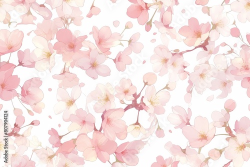 A seamless pattern of delicate cherry blossoms dancing in the wind