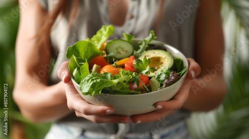 Woman Presenting Fresh Salad Bowl