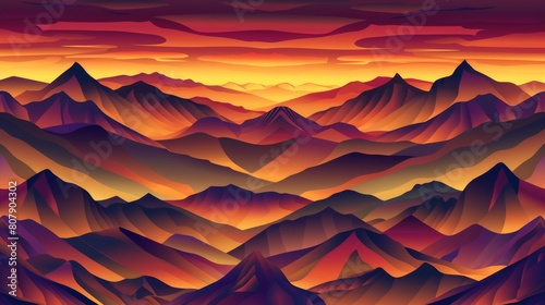 Majestic Sunset Over Rugged Mountain Peaks Digital Art