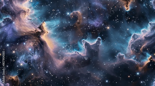Majestic Cosmic Nebula with Stars and Interstellar Clouds © Oksana Smyshliaeva