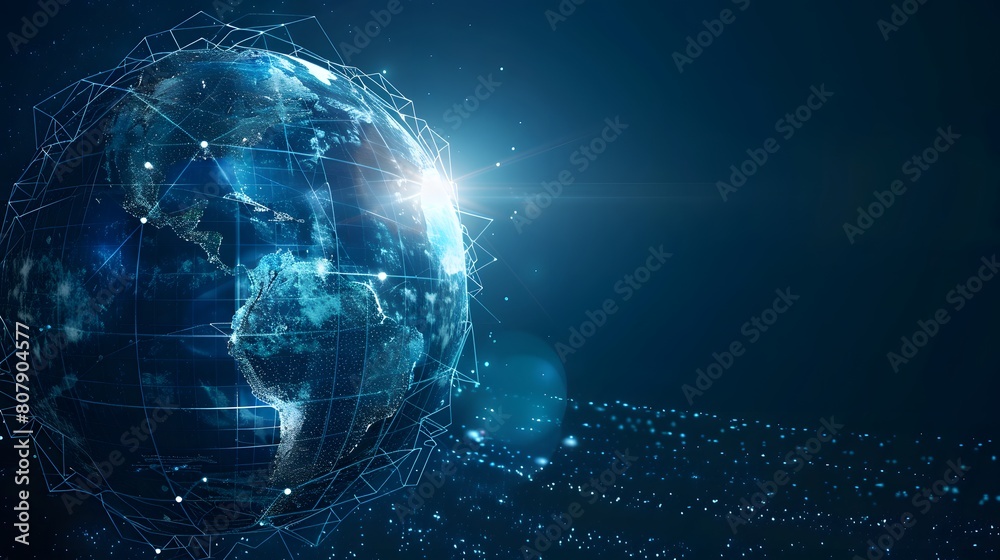Digital world globe, concept of global network and connectivity on Earth, high speed data transfer and cyber technology, information exchange and international telecommunication Digital world globe, concept of global network and connectivity on Earth, high speed data transfer and cyber technology, information exchange and international telecommunication