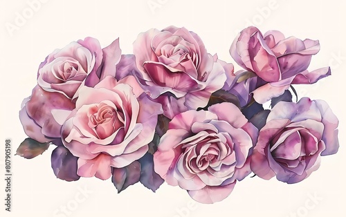 Watercolor painting of flowers, bouquet of pink roses for greeting cards, invitations, posters, wedding decoration 