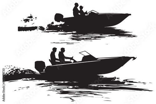 driving speed boat silhouette collection
