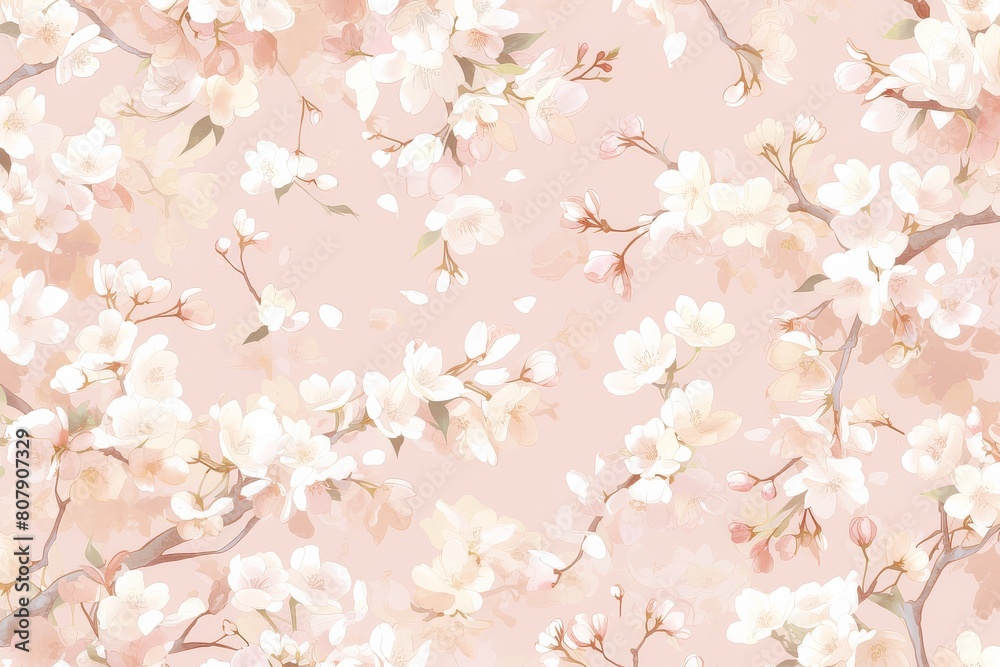 A seamless pattern of delicate cherry blossoms dancing in the wind A seamless pattern of delicate cherry blossoms dancing in the wind
