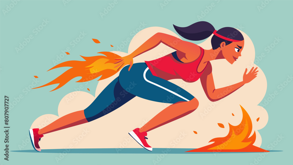 Exhausted but determined she pushes through the grueling 200meter sprint her muscles burning as she approaches the final stretch.. Vector illustration
