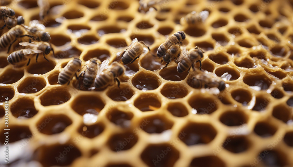hundred of bees producing honey on honeycombs
hundred of bees producing honey on honeycombs